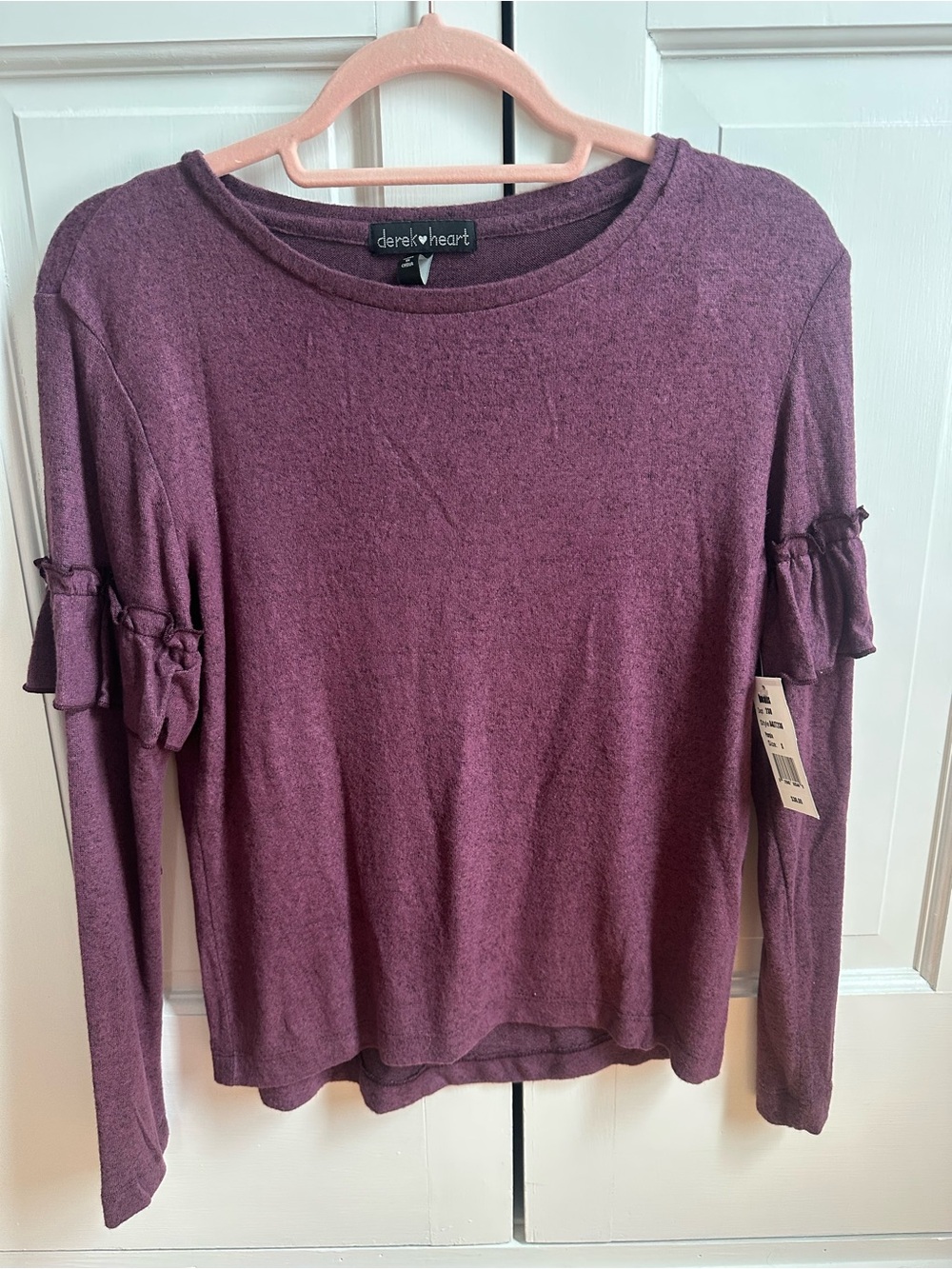Derek Heart Plum Long-Sleeve Ruffle Sleeve Top
